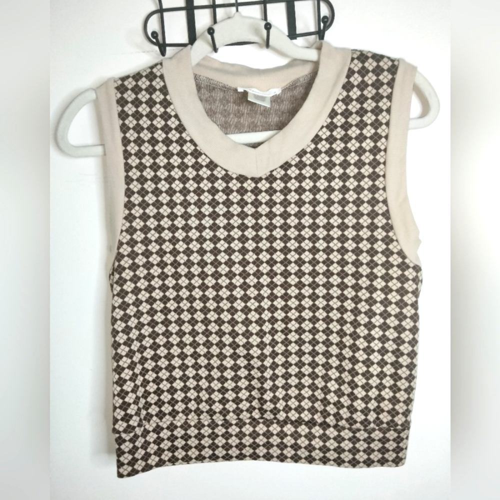 Urban Romantics (Size M) Multicolored Micro Plaid Pattern V-Neck Sweater Vest